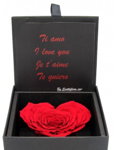 Rosa Eterna Rossa a Forma di Cuore in Scatola Nera