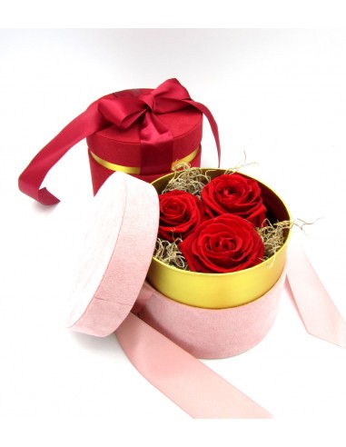 Flower Box con 3 Rose Rosse STABILIZZATE