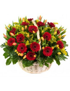 Centrotavola, Cesto di Gerbere Rosse e Tulipani