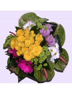 Regina, Bouquet di Rose e Gerbere Colorate