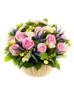 Veronica, Cesto di Rose Rosa e Fresie