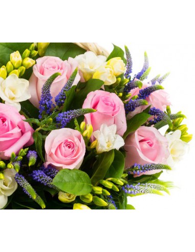 Veronica, Cesto di Rose Rosa e Fresie