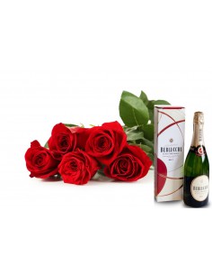 Fiori & Bollicine, Mazzo di 5 Rose Rosse e Spumante...