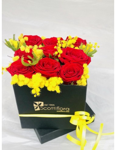mimose e rose rosse